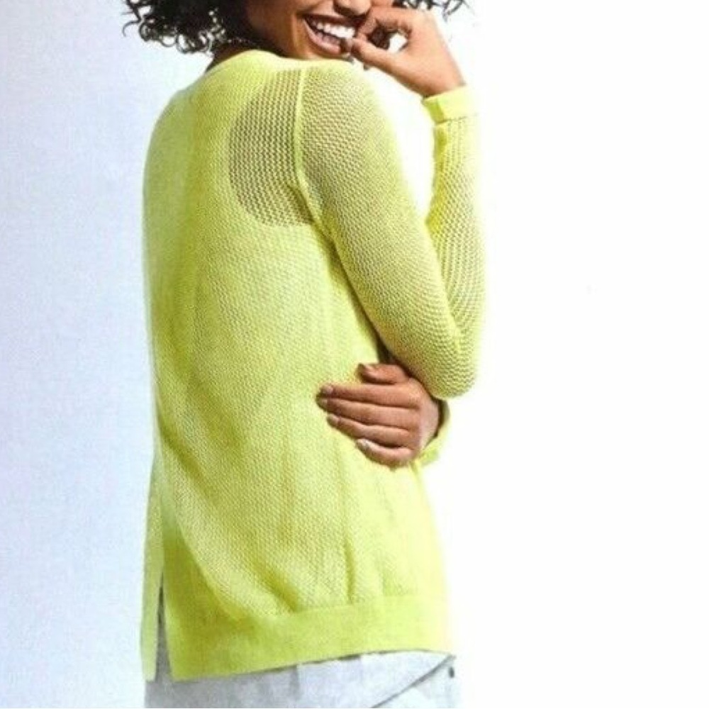 Cabi split back pullover sweater neon green/yellow S